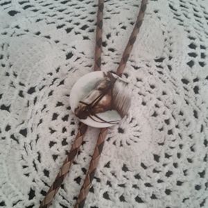 5/$25 Sale! Vintage Leather Lariat Braided Necklace with Ceramic Horse